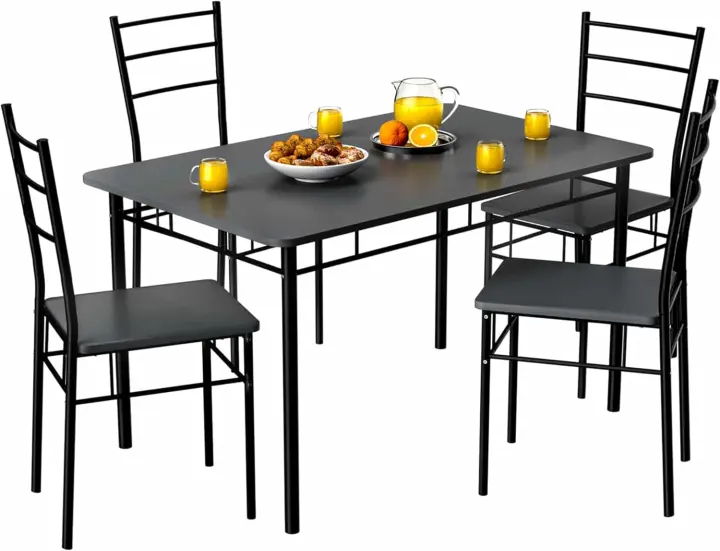 Juego de comedor con mesa y 4 sillas (5 piezas) Muebles de cocina Leo de madera completa, 110x68cm, estilo industrial - 1