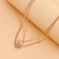 Collar con colgante de circonita y corazón de melocotón de doble capa para mujer, joyería con temperamento, cadena de giro Simple - details 8