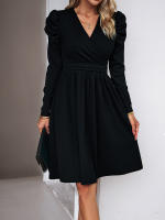 Vestido elegante de manga larga con cuello en V para mujer, ropa de calle de Color sólido, moda de viaje, otoño e invierno, 2023 - details 7