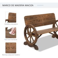 Banco de Jardín de Madera Rústico Carga 250kg Estilo Exterior con Reposabrazos y 2 Ruedas - details 3