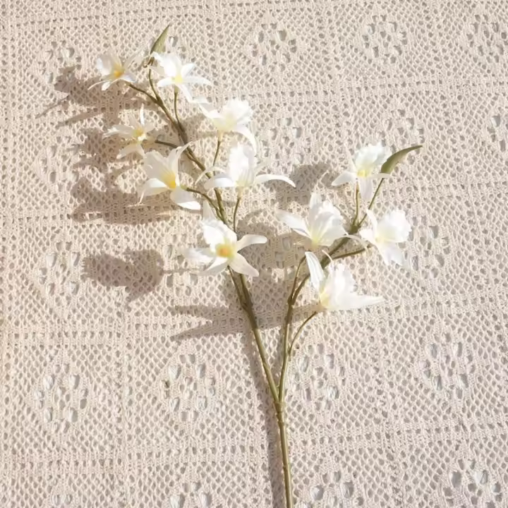 Rama de Dendrobium Artificial, 2 tenedores, orquídeas de simulación realistas hechas a mano, flores falsas de tacto Real exquisitas - 1