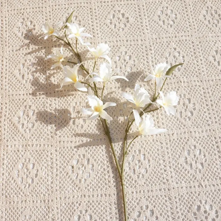 Rama de Dendrobium Artificial, 2 tenedores, orquídeas de simulación realistas hechas a mano, flores falsas de tacto Real exquisitas - 1