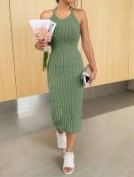 Dodycon-Weary Vestido con cuello halter para mujer, vestido midi, sin mangas, punto acanalado, color liso, nuevo diseño de moda - details 17