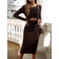 Vestido mediano para mujer de manga larga, cintura ancha, elástico ajustado, moda informal y elegante de alta gama - details 4