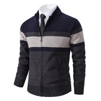 Suéter cómodo para mantener el calor para hombre, Tops informales con cuello levantado versátiles, abrigo grueso de lana a rayas a la moda para otoño e invierno - details 1