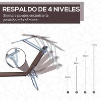 Silla de Jardín Exterior Tumbona Reclinable, Desmontable, Ángulo Regulable, Respaldar Ajustable en 4 Niveles para Balcón, Piscina, Patio 187x58x36 cm Marrón - details 6