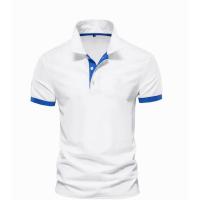 Polo de manga corta ajustado para hombre, camisa de cuello suave y sólido, trabajo, Golf, senderismo, informal, azul marino/blanco - details 25