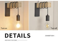 Lámpara De Pared Retro De Madera Vintage E27 Iluminación Interior Para Hogar Decoración De Dormitorio Y Comedor Luz De Noche Para Pared - details 2