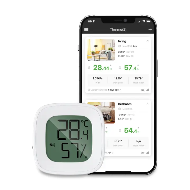 ORIA Termómetro Higrómetro Digital, Bluetooth Sensor de Humedad de Temperatura con Pantalla LCD, Termometro Inalámbrica con Alerta de Alarma, Soporte Android y iPhone para Hogar, Oficina - 1