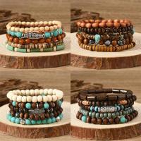 Juego de 5 Pulseras de Madera Vintage con Turquesa, Brazalete Elástico Multinivel para Hombre, Regalos para Hombre, Diseño Minimalista, Material Ecológico - details 0