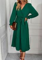 Elegante Vestido Largo de Manga Comprida para Mujer Color Sólido, Estilo A Línea, Belleza Elástica y Bonito - details 3