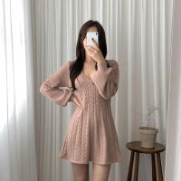 Vestido corto de punto para mujer, prenda elegante de manga larga con cuello de pico, ajustado, color negro, novedad de invierno - details 13