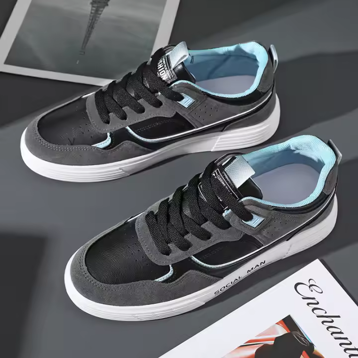 Nuevas zapatillas juveniles con superficie de cuero transpirable, zapatos deportivos informales de moda y versátiles para hombre, zapatos blancos pequeños - 1