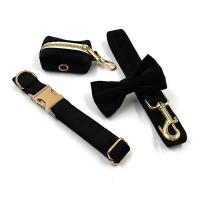 Arnés terciopelo negro, perro duradero personalizado alta calidad con hebillas Metal dorado, Collar y correa para mascotas de - details 10