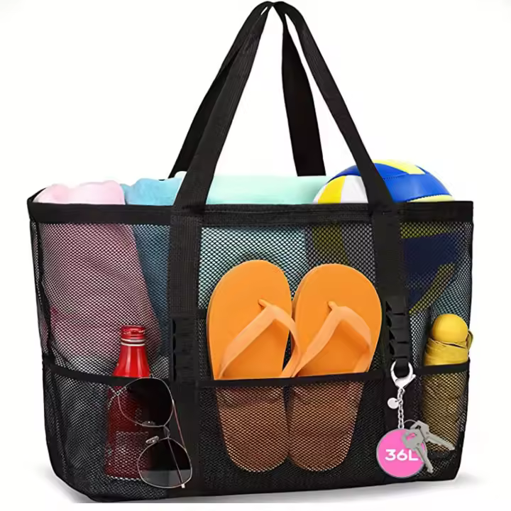 Bolsa De Playa De Malla Grande, ideal para la familia, a prueba de arena y de gran tamaño, plegable, ligera y perfecta para - 1