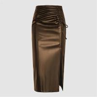 Falda negra por debajo de la rodilla de cuero PU para mujer, paquete de otoño e invierno con cordones, falda de tubo por debajo de la rodilla, ropa de calle coreana para club nocturno de cintura alta - details 10