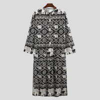 Ropa Árabe Para Hombres Kaftán Islámico De Algodón Con Rayas Traje Dubai Abaya Retro De Verano Y Otoño Estilo Casual - details 25
