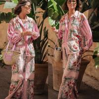 Conjunto de dos piezas de manga larga informal para vacaciones, estilo holgado con estampado y bolsillo, primavera/otoño 2024 - details 1