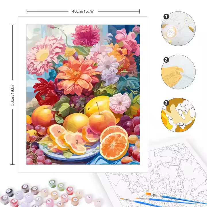 RUOPOTY-pintura acrílica por números para decoración del hogar, cuadro con marco de flores, lienzo, arte de pared, paisaje - 1