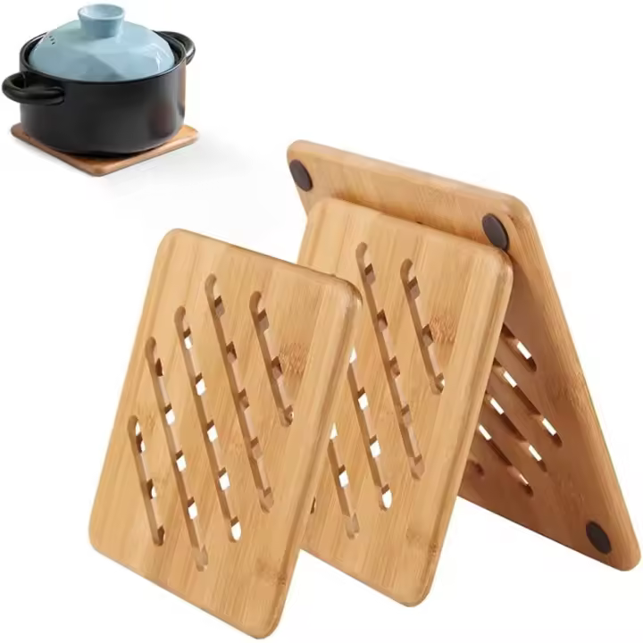 Salvamanteles de Bambú, Salvamanteles Resistentes al Calor, Salvamanteles Individuales de Bambú, Salvamanteles para Ollas Calientes, Juego de Posavasos de Bambú, Juego de Salvamanteles de Bambú - 1