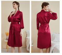 Pijamas de satén para el hogar para mujer, primavera y verano, mangas de nueve cuartos de lujo ligero, camisón largo y fresco, albornoz, ropa de estar, vestido sexy, buen sueño - details 21