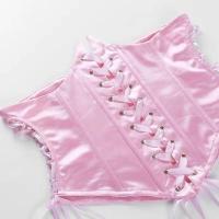 Mini vestido de gasa de hada rosa para mujer, corsé elegante con venta, vestido de verano de dama de honor con cuello con cuentas y manga larga vintage, - details 17