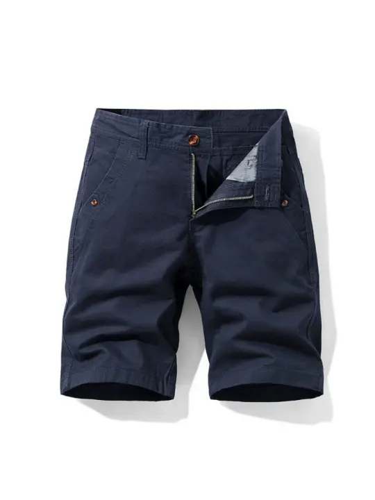 Novedad de verano, pantalones Cargo 100% algodón para hombre, moda de Color sólido, múltiples bolsillos, pantalones cortos sueltos de marca informal para hombre - 1