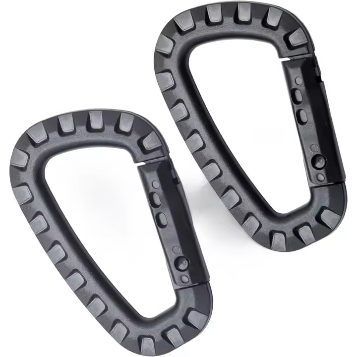 Llavero táctico negro de plástico de 2 piezas con mosquete multifunción en forma de D, hebilla, para mochila, llaves, hervidor, camping y - 1