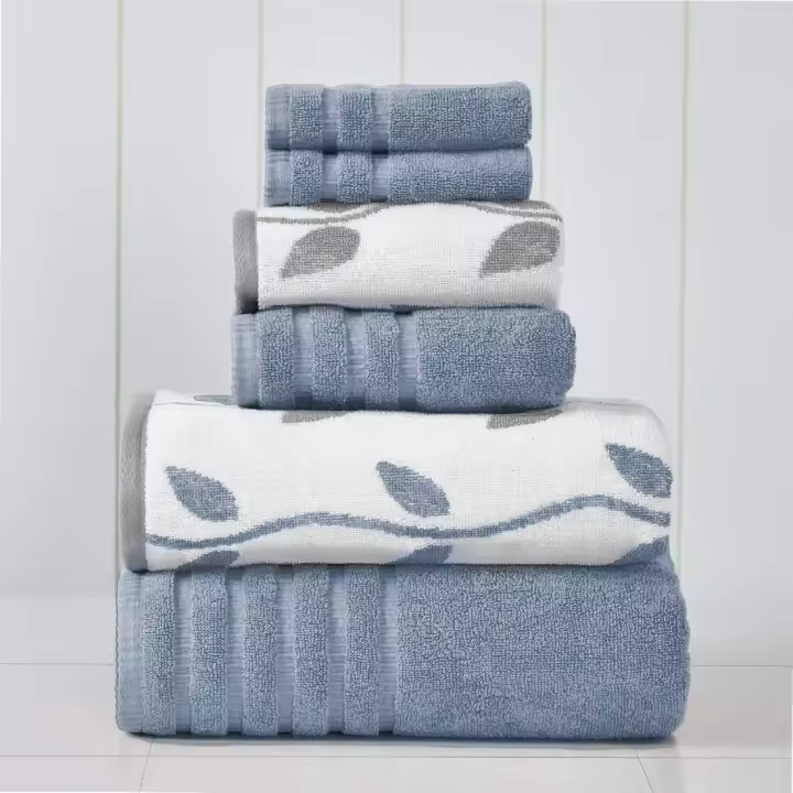 Juego de Toallas de Algodón Orgánico Ultra Suave 137 x 68 x 0,5 cm Tejido de Hilo Azul Jacquard - 1
