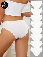 8 bragas con ribete festoneado sin costuras, bragas sexys, bragas cómodas lisas, bragas elásticas - details 1