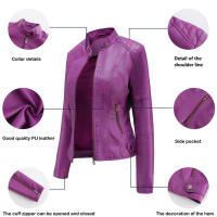 Chaqueta de cuero de imitación para mujer, chaqueta de motocicleta, delgada, corta, pu, primavera y otoño - details 6