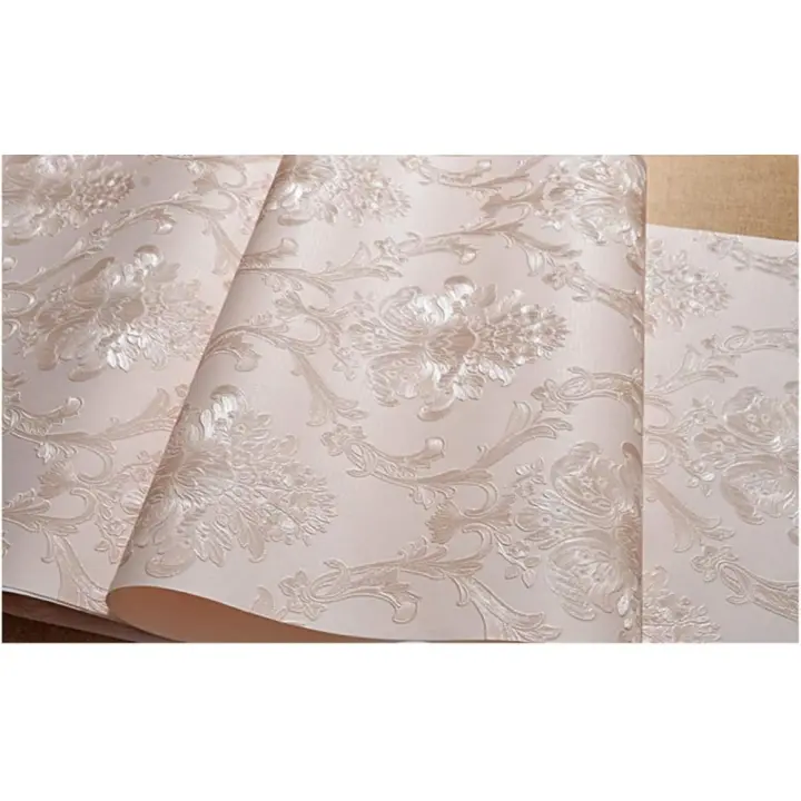 Papel pintado victoriano en relieve de damasco Ideal para despegar y pegar, para dormitorio, baño, sala de estar Mejoras del hogar (53 cm x 5 m, beige) - 1