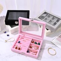 Joyero de terciopelo de 4 colores, organizador de almacenamiento de collares y anillos, organizador de joyas de viaje con tapa de vidrio superior, regalo para mujeres y niñas - details 1
