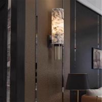 Lámpara de pared de mármol Natural de lujo para decoración del hogar, candelabro de 15,7 "para mesita de noche, sala de estar, dormitorio, pasillo, accesorios de iluminación, E27 - details 16