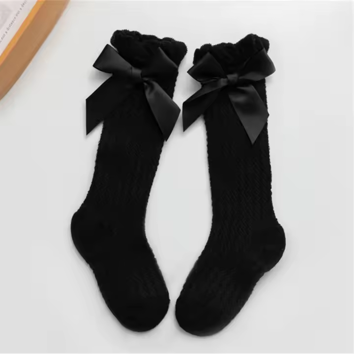 Calcetines suaves de algodón transpirable para recién nacido, medias largas hasta la rodilla con lazo, estilo real, alta calidad - 1
