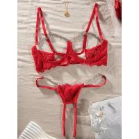 Conjunto de lencería de encaje floral erótico, sujetador abierto transparente y tanga con cadena, lencería sexy y ropa interior - details 13