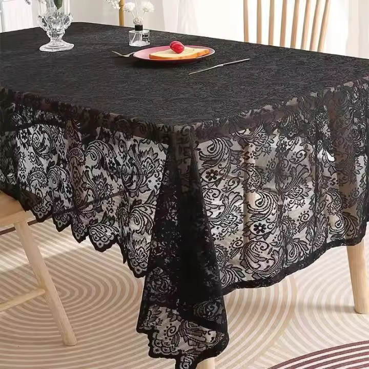 Mantel francés negro ENCE con estampado de cola de fénix, utilizado para decorar salones y mesas de comedor - 1