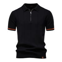 Camisa Polo Deportiva Para Hombre AIOPESON Color Sólido Con Cierre De Cremallera Ajustada Para Oficina Y Social Transpirable Polyester Viscosa - details 4