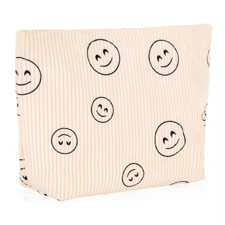 Bolsa de cosméticos de pana para mujer, neceser Preppy bonito, artículos esenciales de viaje, beige completo - 1