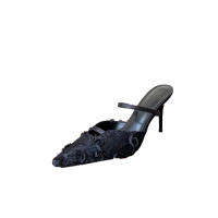Nuevo temperamento puntiagudo rosa bolsa cabeza media zapatillas mujer malla encaje stiletto tacones altos - details 40