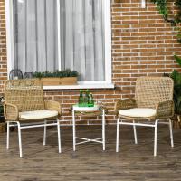 Juego de jardín de 3 piezas, sillas y mesa de ratán con 2 sillas, 1 mesa de centro y cojines para terraza o patio, natural. - details 1