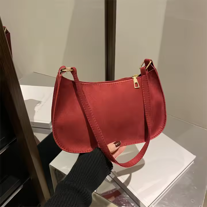 Bolso rojo con textura a la moda para mujer, bandolera de un solo hombro, pequeña, Hobo - 1