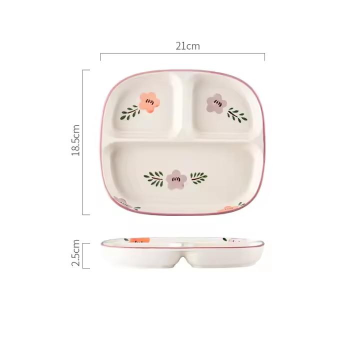 Ceramic Portion Control Diet Plate Divided Dessert Snack Serving Dish Platter for Balanced Meal Food Separator Appetizer Tray - 1