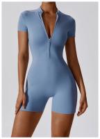Mono de Yoga para Mujer Verano Manga Corta Cierre Medio Ajuste Rápido Secado Sudoración Baile Fitness Centro Mono Corto Bodysuit Material de Nylon Temporada Otoño Invierno - details 2