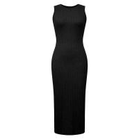 Nueva moda informal de verano para mujer, tela sin mangas, cuello redondo, vestido negro, paquete femenino, caderas, vestidos elegantes para fiesta en la playa - details 14