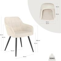Comedor Nordicas Estilo Vintage Juego de 2, Silla de Cocina Silla Tapizada con Reposabrazos Tapizadas en Terciopelo, Estructura de Metal, Crema BH93cm-2 - details 2