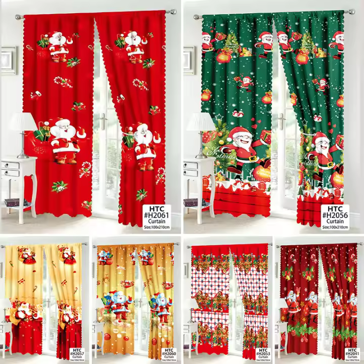 Cortinas de Fiesta Navideñas Kurtina Venta de Cortina Roja Verde para Decoración de Habitación - 1