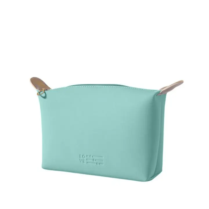Bolso creativo de PU para cosméticos, bolsa de aseo impermeable de gran capacidad, práctica bolsa de maquillaje de Color sólido, organizador de viaje - 1