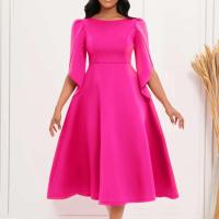 Vestidos de fiesta para mujer, vestido de verano de Color sólido con cuello redondo, vestido de noche Silm para mujer, vestido de longitud media grande - details 1
