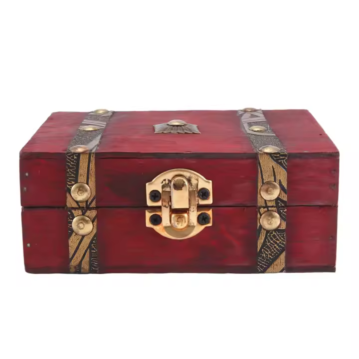 Caja de almacenamiento de Cofre del Tesoro de madera Vintage, estuche organizador de cerradura, Mini contenedor de madera pequeño plegable, contenedor de decoración del hogar, contenedor de joyería de baratija - 1